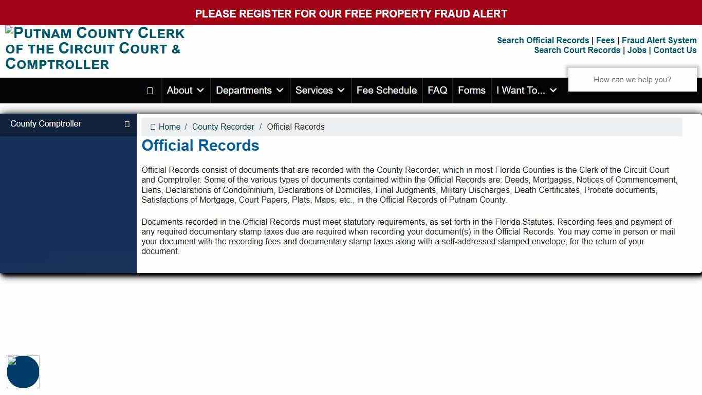 Official Records – Putnam County Clerk of the Circuit Court & Comptroller