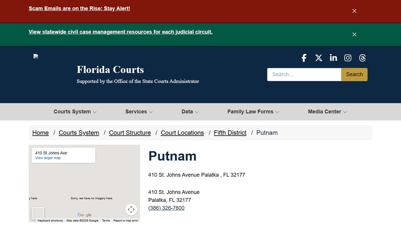 Putnam / Fifth District / Court Locations / Court Structure / Courts System - - Florida Courts